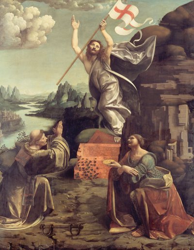 La Resurrección de Cristo con San Leonardo de Noblac y Lucía de Giovanni Antonio Boltraffio